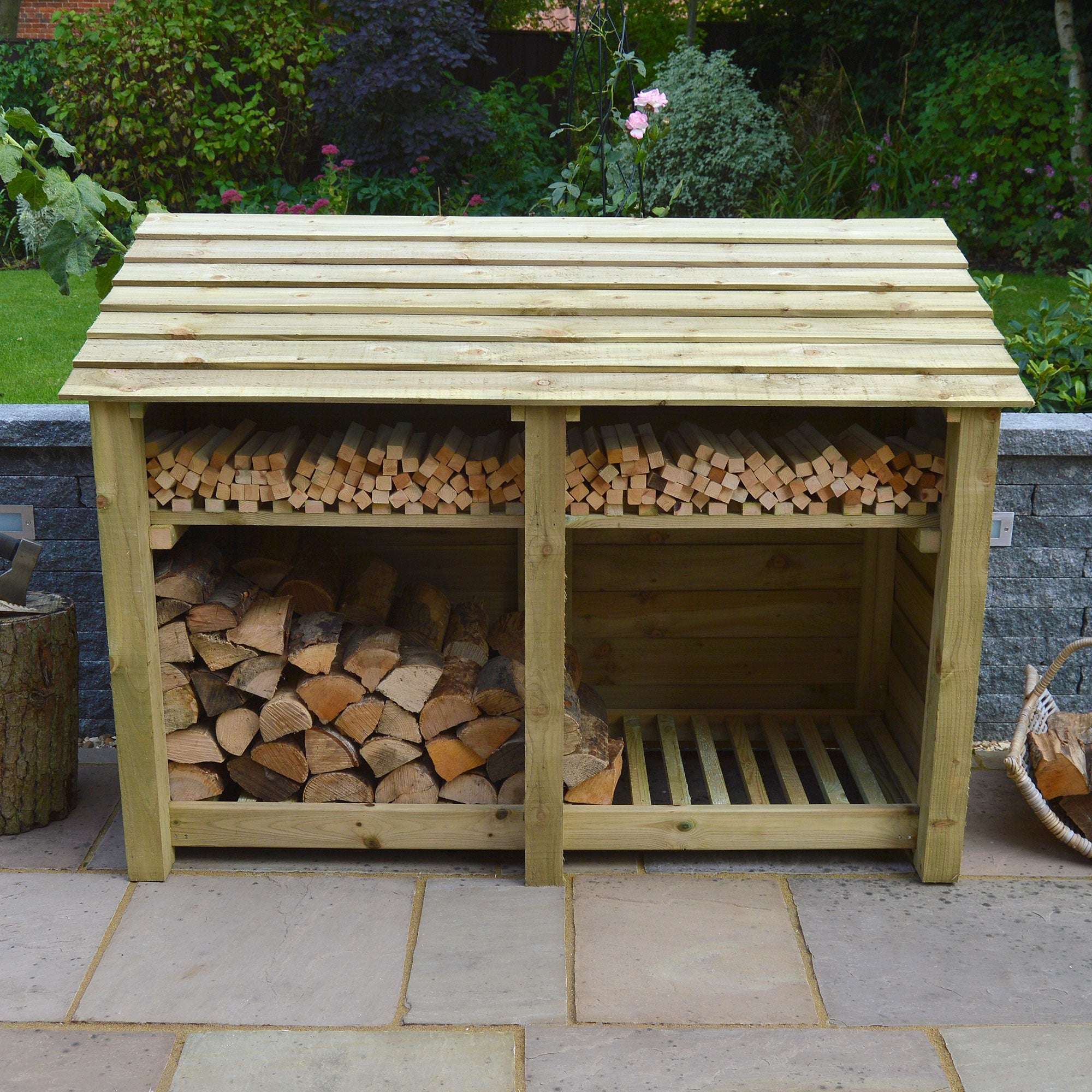 Log store 2025 with kindling shelf