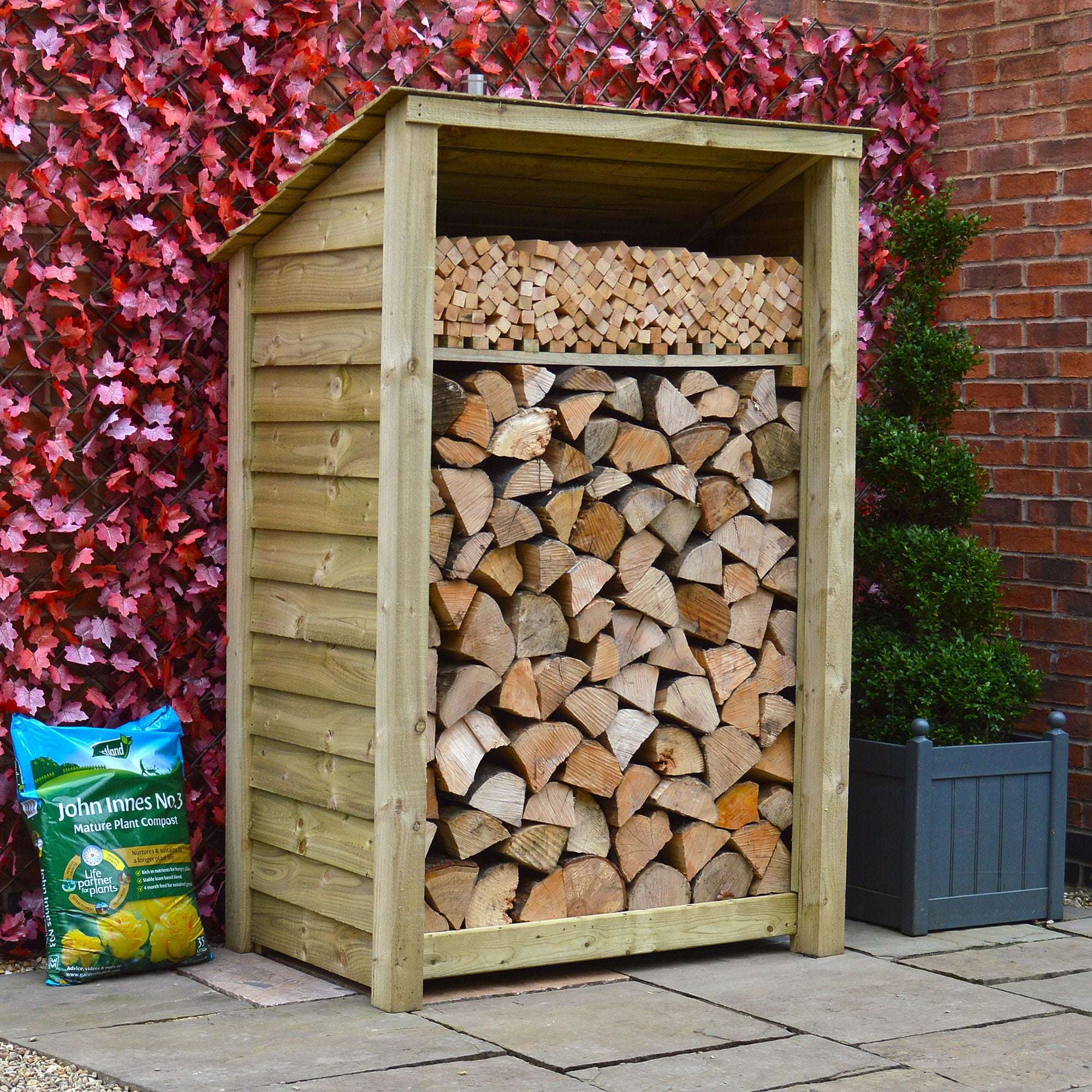 Rutland Country Greetham Log Store With Kindling Shelf - 6ft:Rutland County,Exceptional Garden